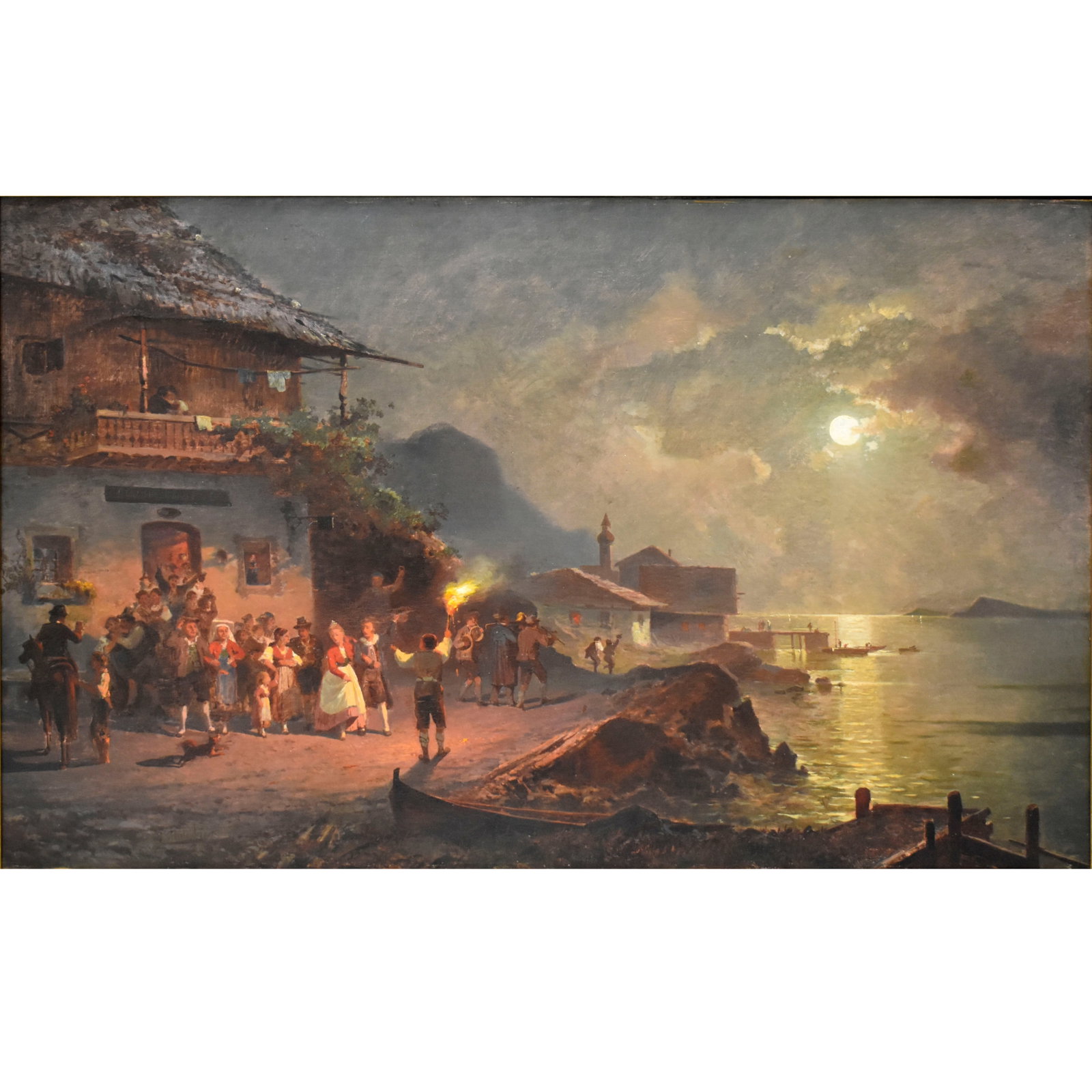 Franz Richard Unterberger, Austrian (1838-1902): Franz Richard Unterberger, Austrian (1838-1902)Seaside Village Oil on Canvas. Framed. Measures: 29" high, 44" wide. Kodner Galleries offers phone and absentee bidding at a low, flat 21% buyer’s prem