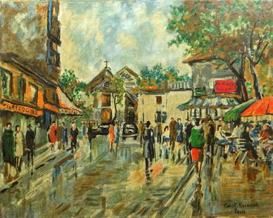 attributed to: Konstantin Alexeievitch Korovin Russian: attributed to: Konstantin Alexeievitch Korovin Russian (1861-1939) Oil on Canvas "Busy Paris Street". Signed Lower Right and Paris. Good to Very Good Condition. Measures 24-1/2 Inches by 30-1/2