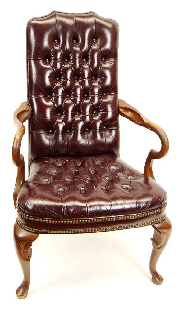 Vintage Queen Anne style Open Arm Chair with Tufted