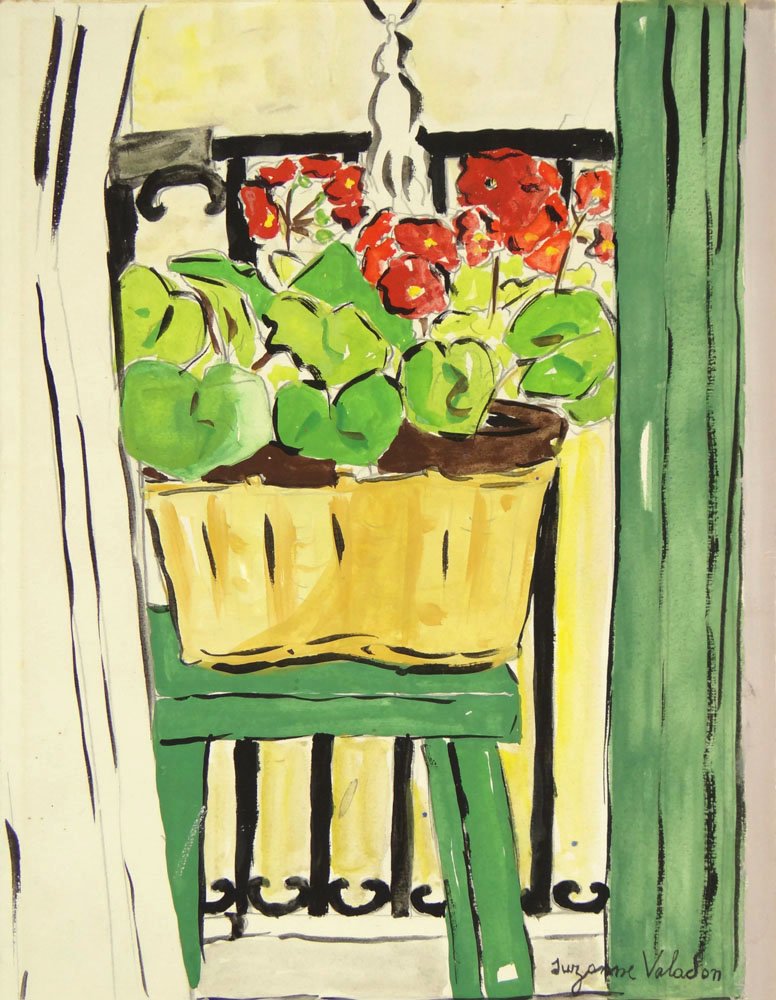 after: Suzanne Valadon, French (1865-1938) Watercolor: after: Suzanne Valadon, French (1865-1938) Watercolor and Pencil on Paper "Still Life with Flowers". Bears Signature Lower Right. Good Condition or Better. Measures 12-1/2 Inches Tall and 9-3/4 Inches