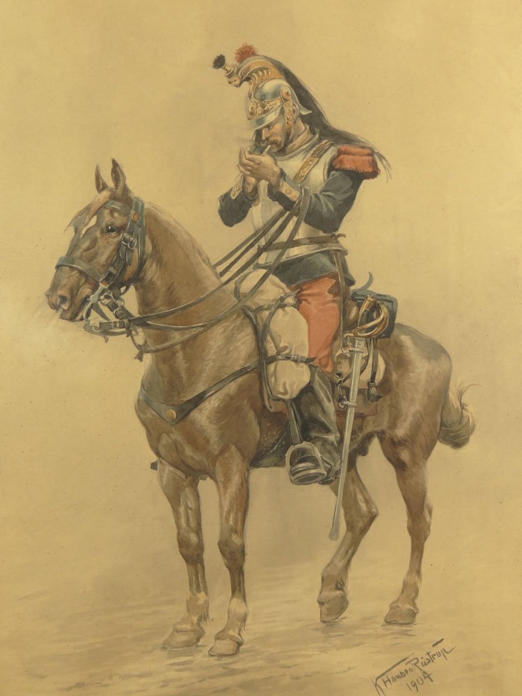 Karl Frederik Christian Hansen-Reistrup, Danish: Karl Frederik Christian Hansen-Reistrup, Danish (1863-1929) Watercolor on Paper "Soldier on Horseback". Signed Lower Right. Toning to Paper Otherwise Good Condition. Measures 27 Inches Tall and 18-1/2