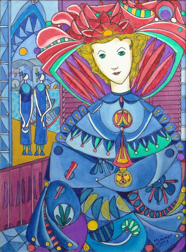 Jose Mijares, Cuban (1921-2004) Circa 1992 Oil on: Jose Mijares, Cuban (1921-2004) Circa 1992 Oil on Canvas "Lady with Hat". Signed and Dated Lower Right. Good Condition or Better. Measures 24 Inches Tall and 18 Inches Wide, Frame Measures 28-1/2 Inch