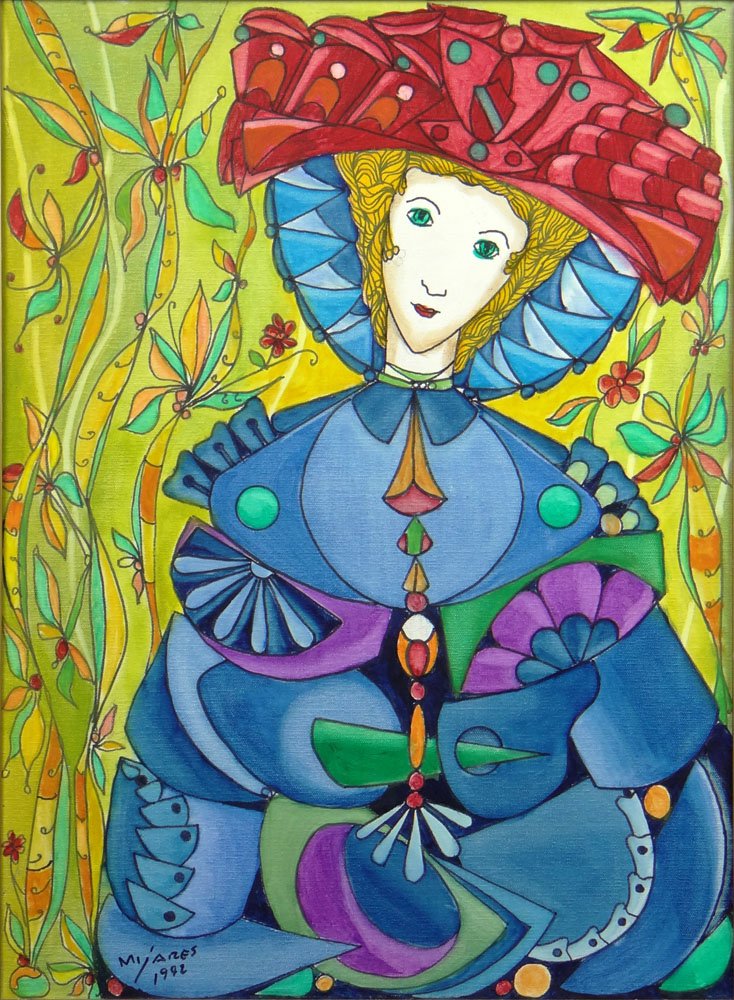 Jose Mijares, Cuban (1921-2004) Circa 1992 Oil on: Jose Mijares, Cuban (1921-2004) Circa 1992 Oil on Canvas "Lady with Hat". Signed and Dated Lower Left. Good Condition or Better. Measures 24 Inches Tall and 18 Inches Wide, Frame Measures 28-1/2 Inche