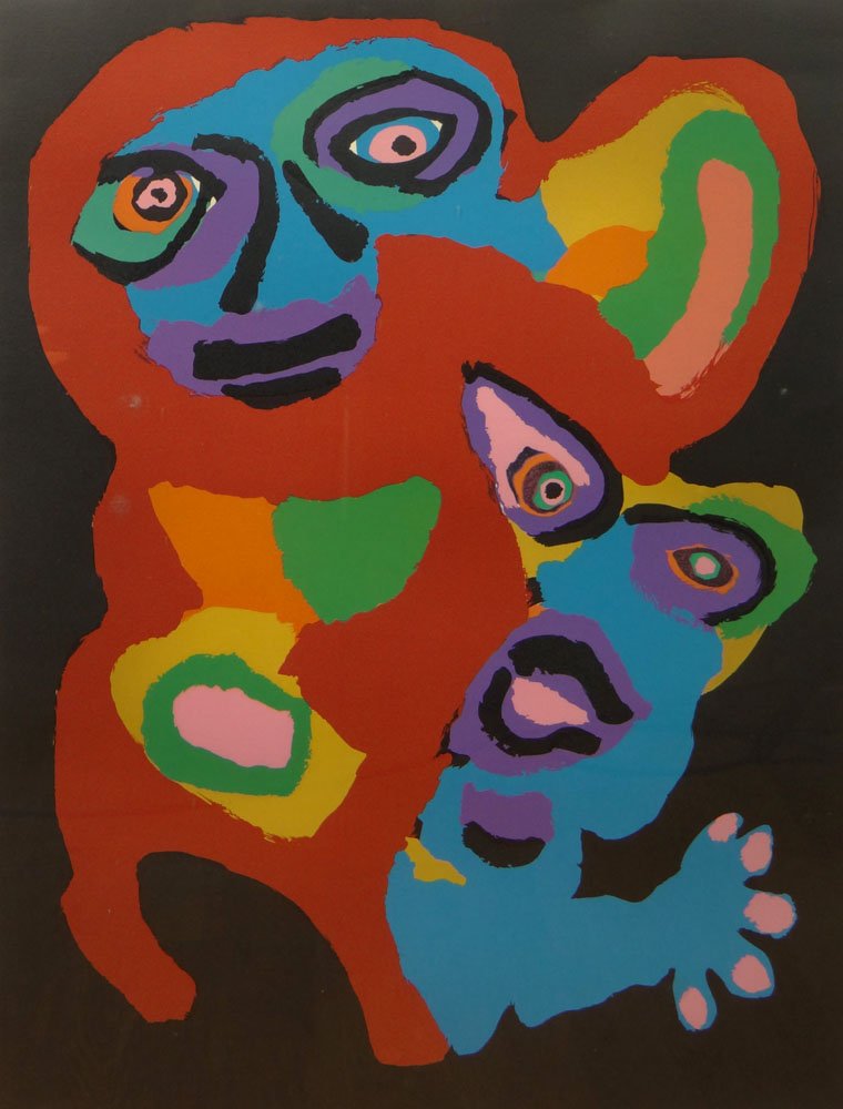 Karel Appel (1921-2006) Circa 1977 Color Lithograph.: Karel Appel (1921-2006) Circa 1977 Color Lithograph. "Composition". Very Good Condition. Measures 30 Inches Tall and 24 Inches Wide. Frame Measures 35 Inches Tall and 30 Inches Wide. Shipping $145.00