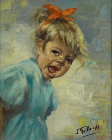 Vintage Oil Painting On Canvas Crying Baby Girl Sep 26 2013