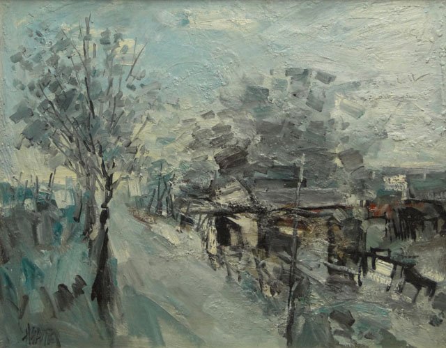 Hugo Nantes Latin American (20th Century) Oil on: Hugo Nantes Latin American (20th Century) Oil on Masonite "Aledaños de San Jose". Signed Lower Left. Paper Gallery Label verso from Gallería "Rio de la Plata" Montevideo. Good Condition. Measures 28