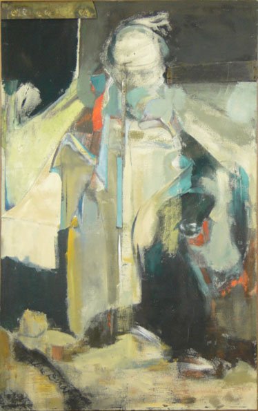 Madeline Denaro American (20th Century) Mixed Media on: Madeline Denaro American (20th Century) Mixed Media on Canvas With Metal "Vestige 1". Signed Madeline Denaro Lower Left and Titled, Dated '96 and Signed with Label and On Canvas En Verso. Original Rec