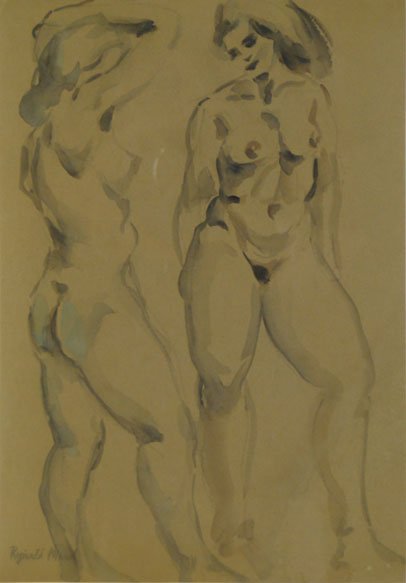 Reginald Marsh American (1898-1954) Charcoal and Wash: Reginald Marsh American (1898-1954) Charcoal and Wash on Paper "Nude Study" Signed Reginald Marsh Lower Left. Has Gallery Label en Verso. Campanile Galleries 218 East Ontario Street, Chicago, IL. A Fe