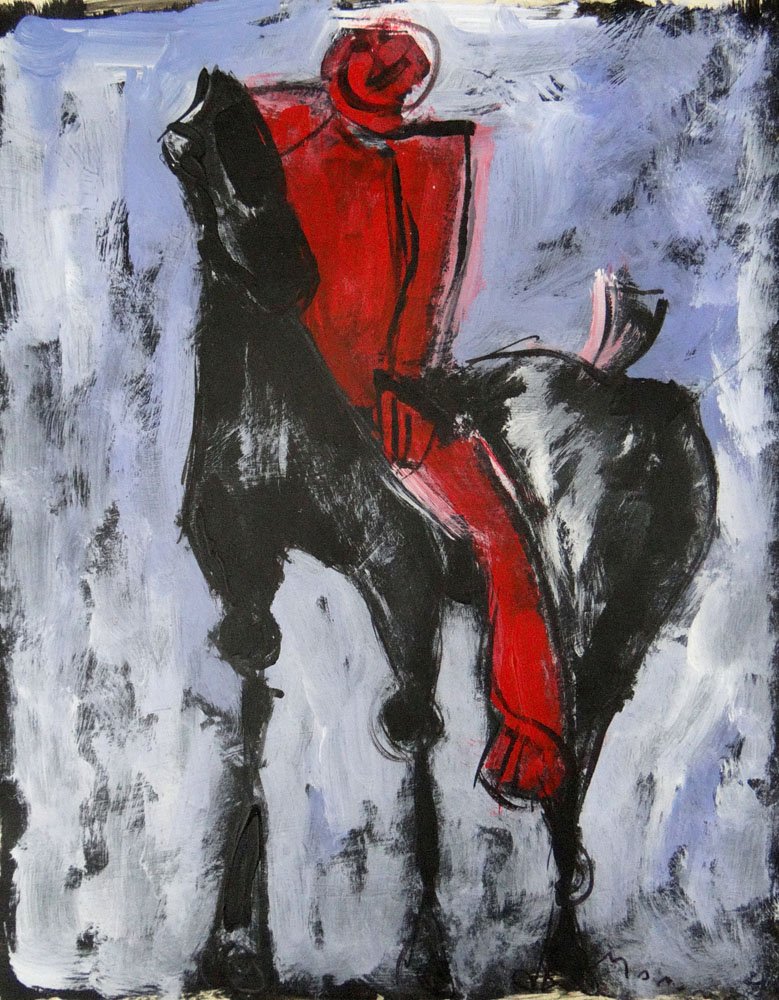 Marino Marini, Italian (1901-1980) Mixed Media on Paper: Marino Marini, Italian (1901-1980) Mixed Media on Paper "Horse and Rider". Signed Lower Right. Restored Condition, Damp Stain Upper Right Otherwise Good Condition. Please Examine this Lot Carefully Be