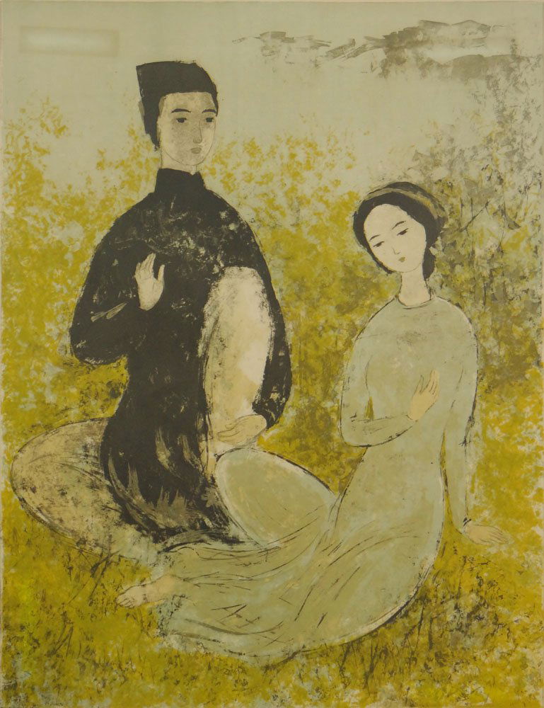 Vu Cao Dam, French (1908-2000) Circa 1970 Color: Vu Cao Dam, French (1908-2000) Circa 1970 Color Lithograph "Seated Couple in Landscape". Pencil Signed Lower Right, Numbered 42/150 Lower Left. Toning Otherwise Good Condition. Measures 25-1/2 Inches
