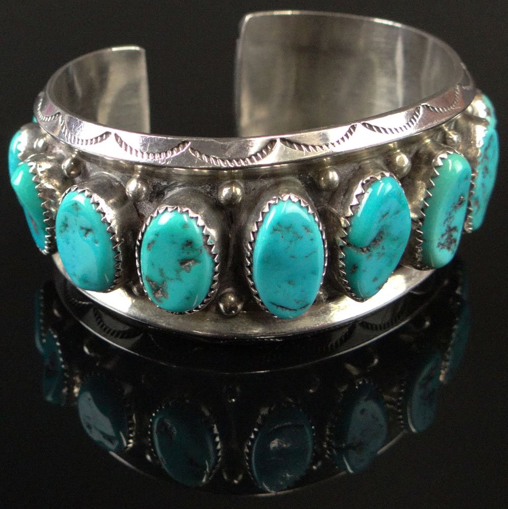 Native American Navajo H. Spencer New Mexico and: Native American Navajo H. Spencer New Mexico and Arizona Sterling Silver and Turquoise Cuff Bear Bracelet. Signed H. Spencer, Arrow Logo and Sterling. Gross Weighs .295 Troy Ounces. Shipping $32.00