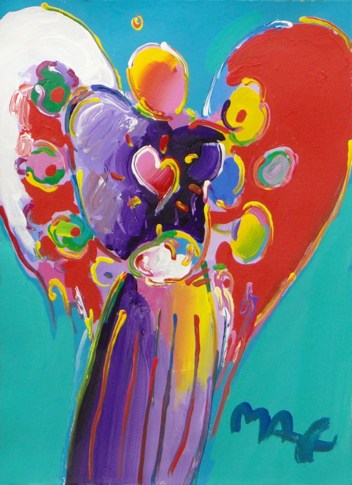 Peter Max American, (1937-) Original Acrylic on Paper: Peter Max American, (1937-) Original Acrylic on Paper "Angel with Heart" From the Angel Series. Nicely Detailed with Vibrant Colors. Signed Max Lower Right. Very Good Condition. Measures 12 Inches Tal