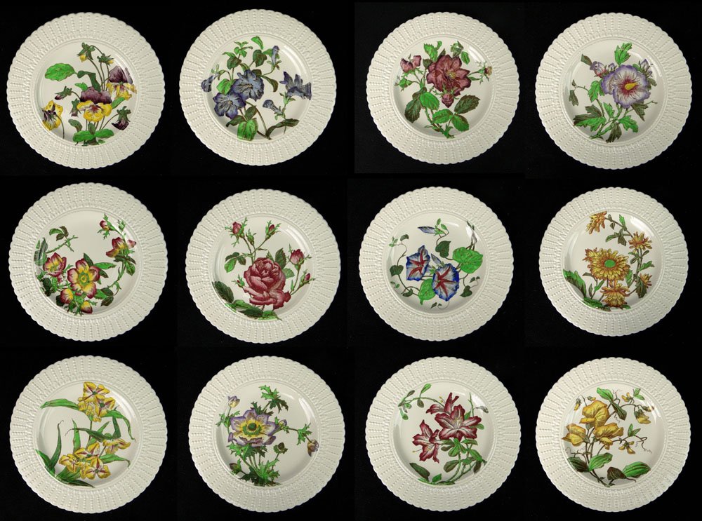 Service for Twelve (12) Royal Cauldon, England Ceramic: Service for Twelve (12) Royal Cauldon, England Ceramic Dinner Plates in a Flower Series. One (1) Plated with Chips or else Overall Good to Very Good Condition. Signed Cauldon, England, Logo, Made in E