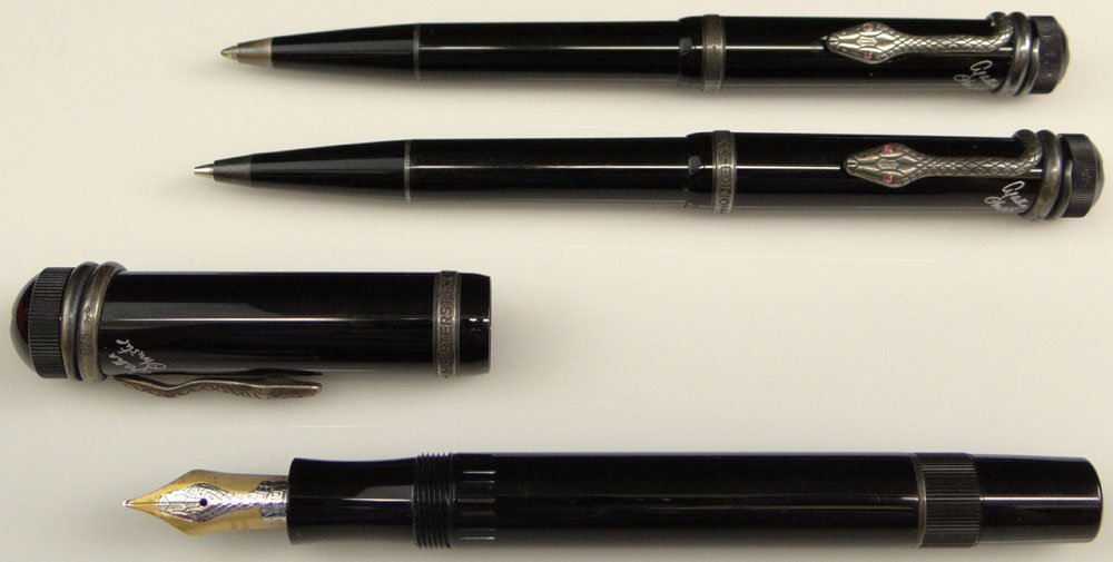 German Montblanc Meisterstuck Circa 1993 Handmade: German Montblanc Meisterstuck Circa 1993 Handmade Limited Edition "Agatha Christie" Writers Series Three (3) Piece Set. Set Includes: Mechanical Pencil, Fountain Pen and Ballpoint Pen. Each with Black