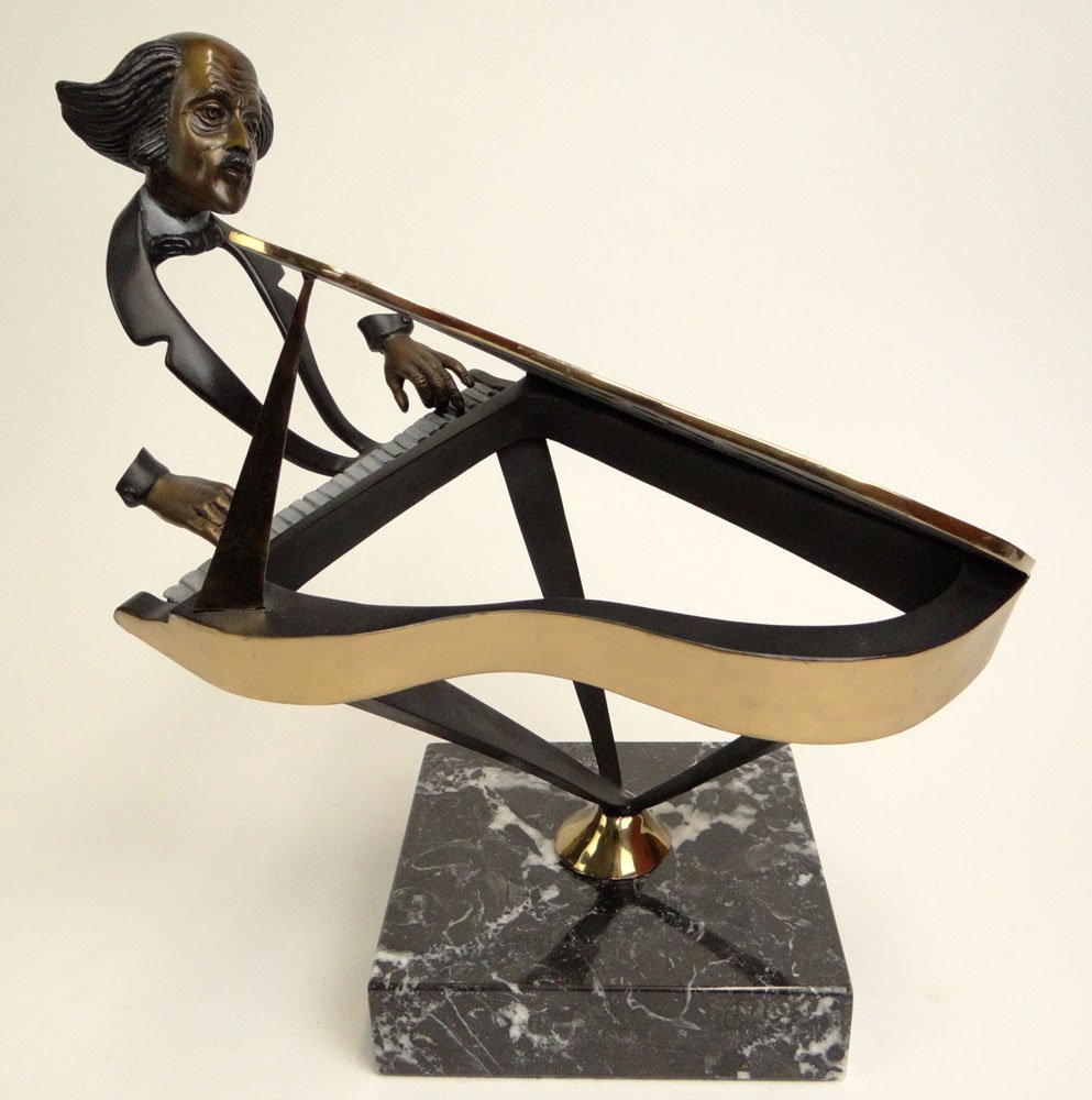 Paul Wegner, American (20/21st Century) Limited Edition: Paul Wegner, American (20/21st Century) Limited Edition Bronze Sculpture "Grand Piano Pianist" on Marble Base. Signed, Dated 1990 and Numbered 2/100. Good Condition or Better. Measures 14-1/2 Inches T