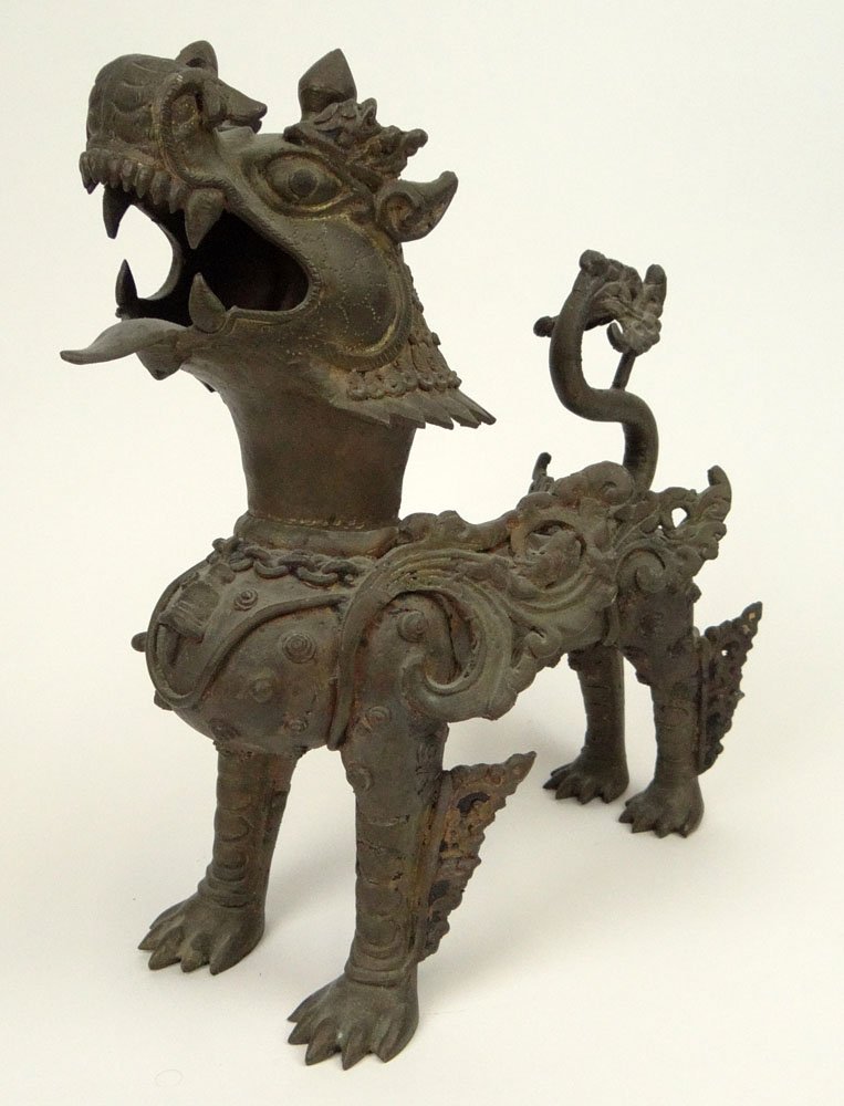 Early 20th Century Thai Bronze Buddhist Lion. Unsigned.: Early 20th Century Thai Bronze Buddhist Lion. Unsigned. Good Condition or Better. Measures 12 Tall and 11 Inches Long. Shipping $58.00
