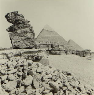 Paul Maurer, French (born 1951) Gelatin Silver Print: Paul Maurer, French (born 1951) Gelatin Silver Print "Pyramids of Giza". Pencil Signed and Dated 1986 Lower Right. Measures 11 Inches Tall and 11 Inches Wide (sight), Frame Measures 21-3/8 Inches Tall