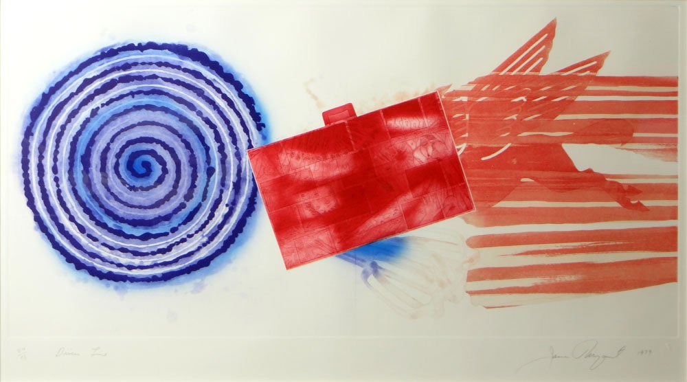 James Rosenquist American, (1933-) "Drivers Line" Color: James Rosenquist American, (1933-) "Drivers Line" Color Etching with Aquatint. Signed James Rosenquist 1979 Lower Right. Drivers Line Number 24/78 Lower Left. Very Good Condition. Measures 18 Inches T