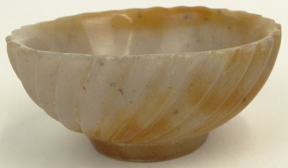 Chinese Carved Mottled Lavender to Russet Jade Bowl.: Chinese Carved Mottled Lavender to Russet Jade Bowl. Unsigned. Good Condition or Better. Measures 1-1/2 Inches Tall and 3-3/8 Inches Wide. Shipping $28.00