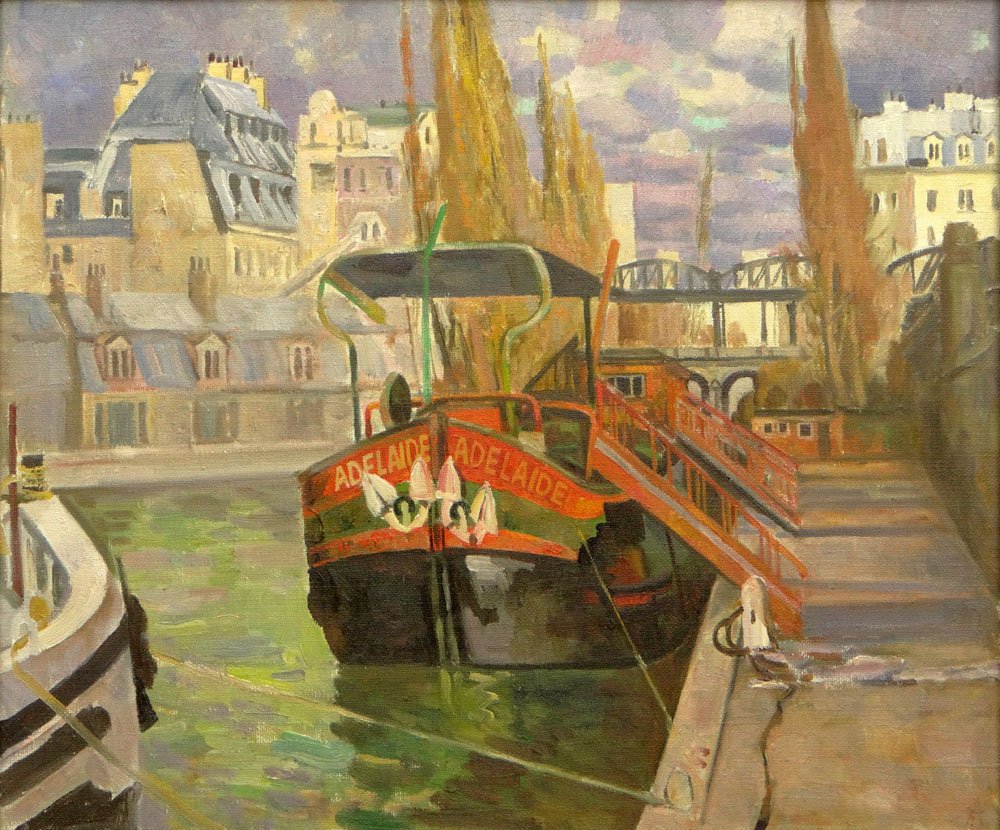 Andrei (Andrey) Bliok, Russian (born1946-) Oil on: Andrei (Andrey) Bliok, Russian (born1946-) Oil on Canvas "Bateau Adelaide". Monogrammed (Cyrillic) Lower Right, Signed en verso. Good Condition or Better. Measures 21-1/4 Inches Tall and 25 Inches Wid