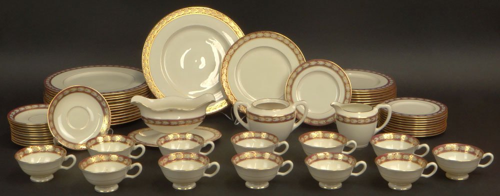 Sixty One (61) Piece Lenox Partial Porcelain Dinner: Sixty One (61) Piece Lenox Partial Porcelain Dinner Service in the "Pembrook" Pattern. Pieces Include: 13 Dinner Plates Measuring 10-1/2 Inches Diameter, 12 Salad Plates Measuring 8-5/8 Inches Diamete