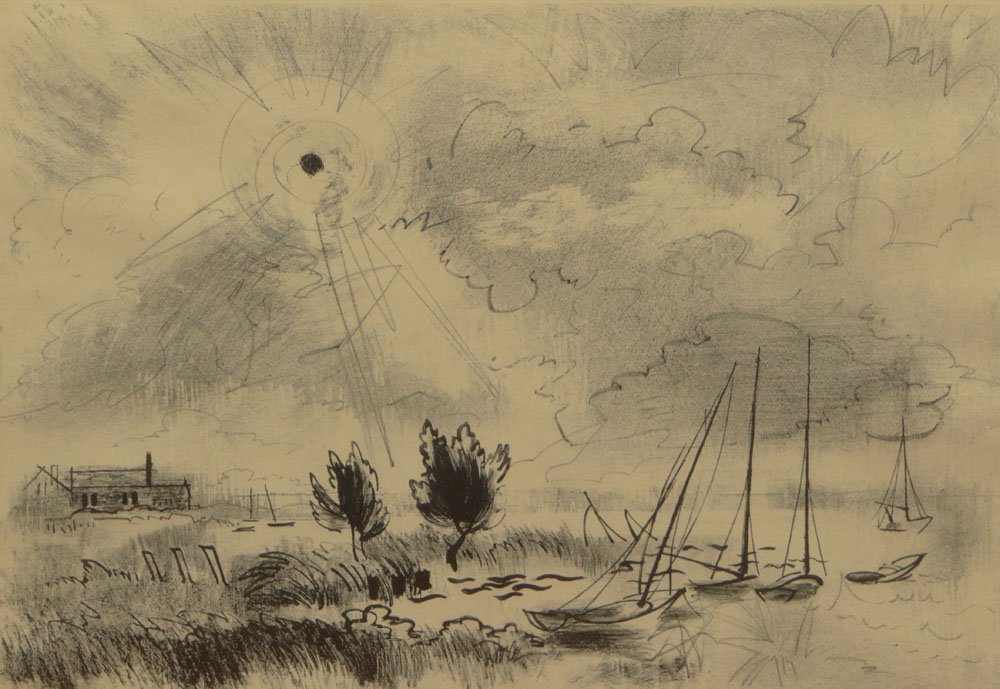 Joe Jones, American (1909-1963) Original AAA Lithograph: Joe Jones, American (1909-1963) Original AAA Lithograph "Windy Day" Signed in Pencil Lower Right. Original Associated American Artists (AAA) Label En Verso. Some Toning and Foxing or in Otherwise Good