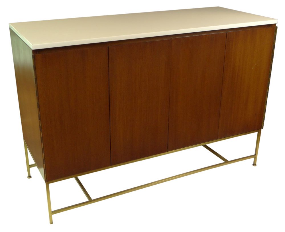 Paul McCobb, American Circa 1950's Walnut and Brass: Paul McCobb, American Circa 1950's Walnut and Brass Credenza with Screen Fold Doors and Marble Top, Model 7306-C from the Irwin Collection for Calvin. Minor Surface Wear from Normal Use Otherwise Good