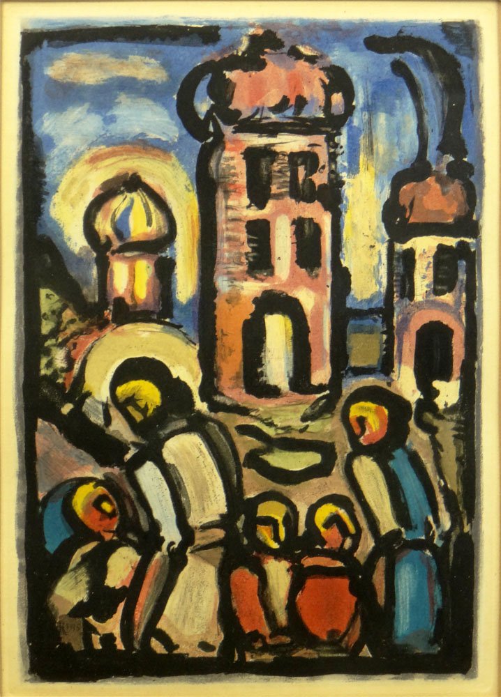 Georges Rouault, French (1871-1958) Color Aquatint: Georges Rouault, French (1871-1958) Color Aquatint "Christ et Pauvres". Unsigned. Good Condition or Better. Measures 11-3/4 Inches Tall and 8-1/4 Inches Wide, Frame Measures 26-1/2 Inches Tall and 22-