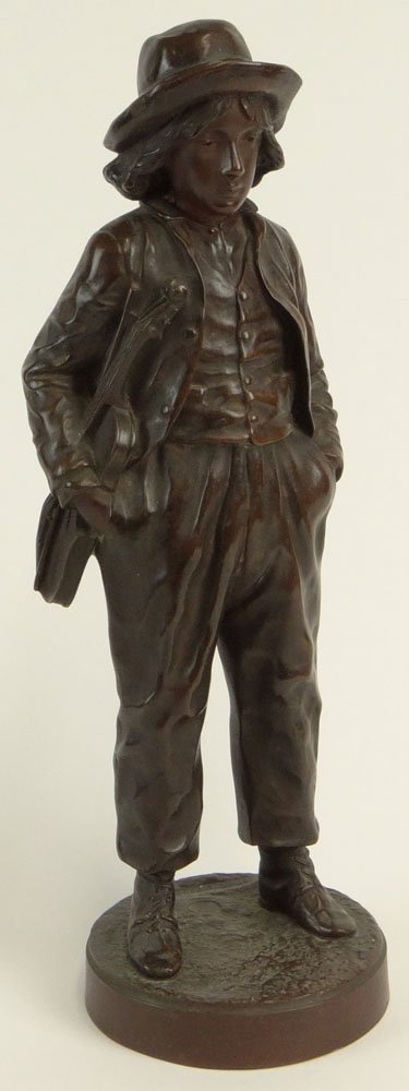 Jean Garnier, French (1853-1910) 19th Century Bronze: Jean Garnier, French (1853-1910) 19th Century Bronze Sculpture "Boy With Violin" Signed J. Garnier and stamped Foundry Mark Bronze Garanti Au Titre LV Deposse. Nice Brown Patina, small dent on edge of