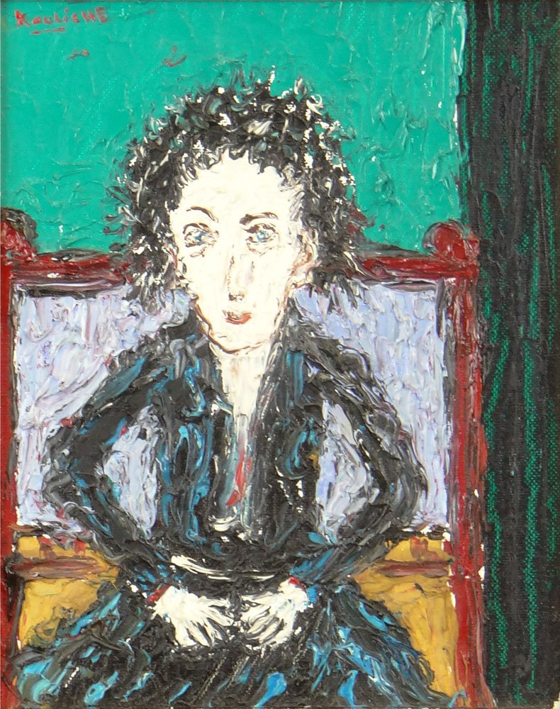 Michael Kouliche, French (born 1922) Oil on Canvas: Michael Kouliche, French (born 1922) Oil on Canvas Board "Portrait". Signed Upper Left. Good Condition or Better. Measures 9-7/8 Inches Tall and 7-7/8 Inches Wide, Frame Measures 16-1/8 Inches Tall an