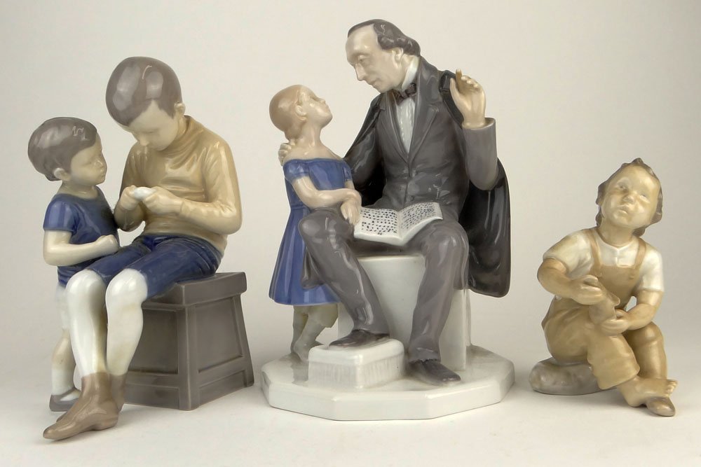 Lot of Three (3) B & G Figurines. The Lot Includes: #: Lot of Three (3) B & G Figurines. The Lot Includes: # 2037 Hans Christian Andersen, 9 Inches Tall; # 1648 Tom & Willy 8-1/2 Inches Tall; # 2275 Help Me Mum, 5-1/4 Inches Tall. All are marked appropria