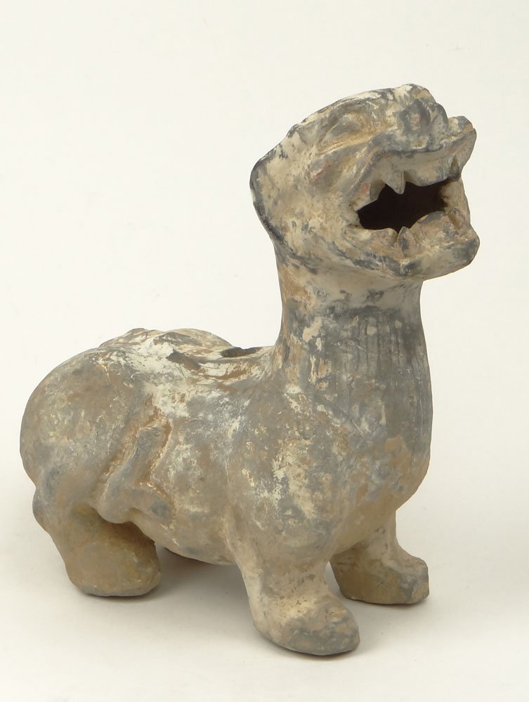 Large and Heavy Antique Chinese Slip Glazed Pottery: Large and Heavy Antique Chinese Slip Glazed Pottery Altar Guardian Lion Incense Burner. Unsigned. Firing Cracks, Wear or in Otherwise Good Antique Condition. Measures 12 Inches Tall, 12 Inches Length,