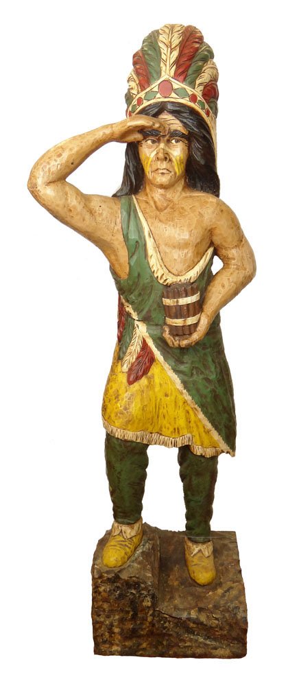 Early 20th Century American Carved and Painted Pine: Early 20th Century American Carved and Painted Pine Cigar Store Indian. Unsigned. Very Good Condition. Measures 80 Inches Tall, 20 Inches Wide, 17 Inches Deep. We will not ship this item due to its si