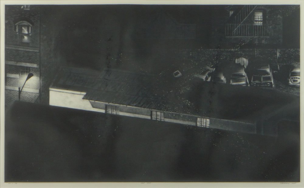 Craig McPherson, American (1948-) 1985 Mezzotint on: Craig McPherson, American (1948-) 1985 Mezzotint on Paper "Chop Shop". Pencil Signed and Dated Lower Right, Titled, Numbered 66/75 Lower Left. Good Condition or Better. Measures 15-1/8 Inches Tall and