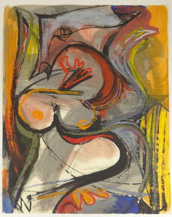 Seymour Franks, American (1916-1981) Mixed Media on: Seymour Franks, American (1916-1981) Mixed Media on Paper "Nude". Signed. Minor Tears, Losses to Edges Otherwise Good Condition. Measures 23-5/8 Inches tall and 18-5/8 Inches Wide. Shipping $36.00