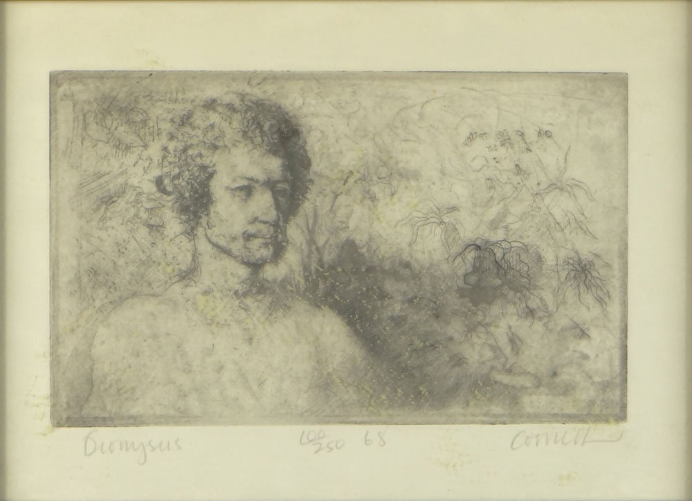 Thomas Brown Cornell, American (born 1937) Etching: Thomas Brown Cornell, American (born 1937) Etching "Dionysus". Pencil Signed, Numbered and Titled. Good Condition. Measures 4-3/4 Inches Tall and 7-7/8 Inches Wide, Frame Measures 10 Inches Tall and 1