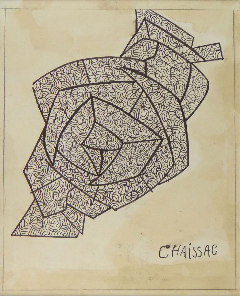 Gaston Chaissac, French (1910-1964) Felt Tip Marker on: Gaston Chaissac, French (1910-1964) Felt Tip Marker on Cream Laid Paper. "Sans Titre" Signed Lower Right, Chaissac. Good Condition or Better. Not Examined out of Frame. Measures 8 Inches by 6-3/4 Inch