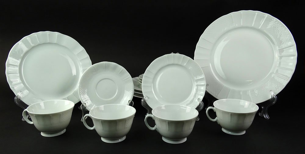 Eighteen (18) Piece 20th Century French Bernardaud: Eighteen (18) Piece 20th Century French Bernardaud Limoges China "Versailles" Pattern Including: Four (4) Dinner Plates; Four (4) Salad Plates; Four (4) Bread Plates; Four (4) Cups and Four (4) Saucer
