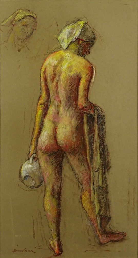 Robert Brackman, American (1898 - 1980) Pastel on: Robert Brackman, American (1898 - 1980) Pastel on Paper. "Nude Study" Signed Brackman Lower Left. Framed Under Glass. Good Condition. Measures 23-1/2 Inches by 12-1/4 Inches. Frame Measures 34-1/2 Inc