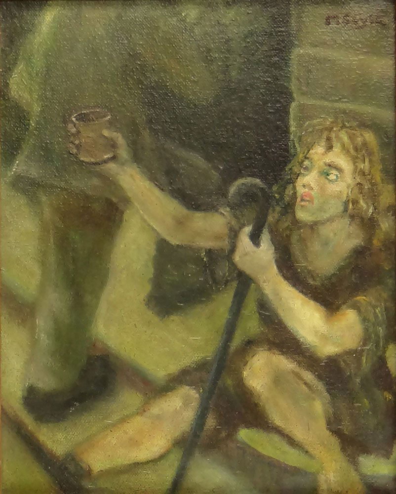 Moses Soyer, American (1899-1974) Oil on Canvas "Beggar: Moses Soyer, American (1899-1974) Oil on Canvas "Beggar Woman". Signed Top Right. Very Good Condition. Measures 9-1/2 Inches Tall and 8 Inches Wide, Frame Measures 13 Inches Tall and 11 Inches Wide. S