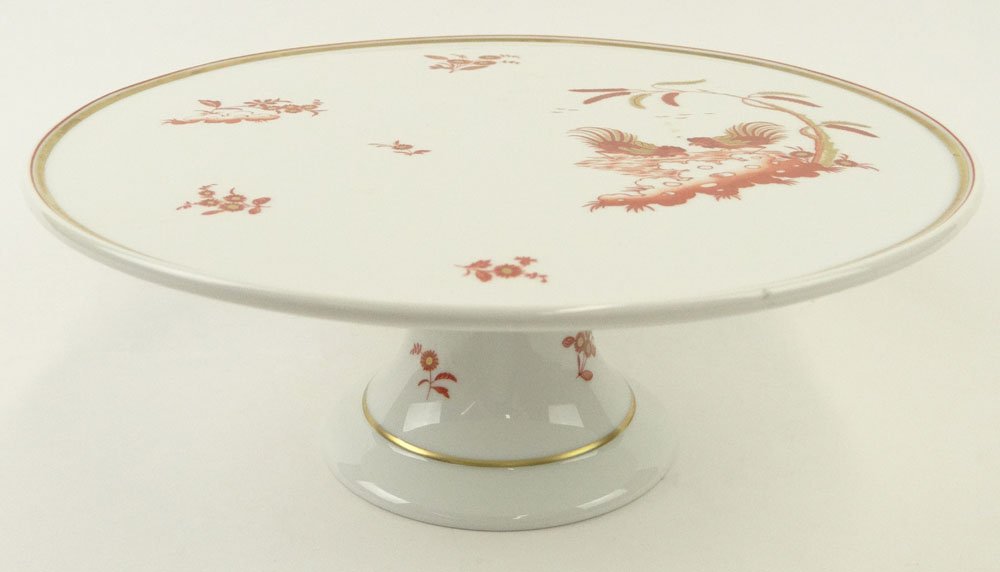 Vintage Italian Richard Ginori Painted and Gilt: Vintage Italian Richard Ginori Painted and Gilt Porcelain Cake Stand in the Sienna Rust Patter. Signed. Repaired Otherwise Good Condition. Measures 4 Inches Tall and 10-3/8 Diameter. Shipping $38.00