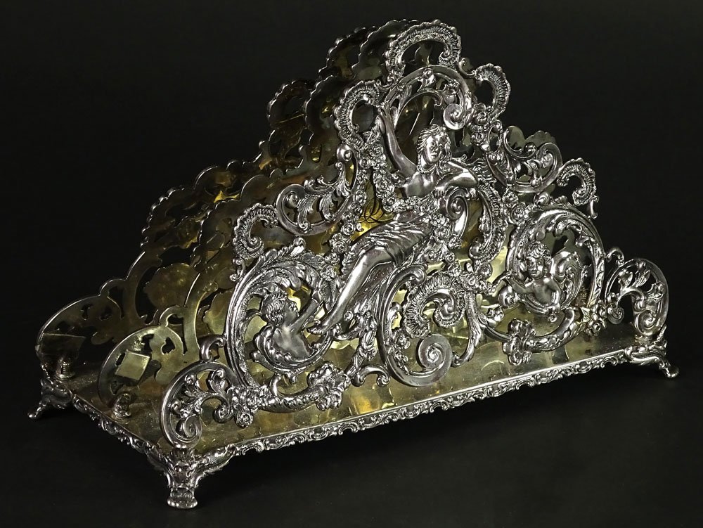 Antique Black Starr & Frost Sterling Silver Letter: Antique Black Starr & Frost Sterling Silver Letter Holder. Ornate Figural Rococo Style. Signed on Bottom Black Starr & Frost Sterling. Monogrammed A.K.R 1911. Measures 5-1/2 Inches Tall, 8-1/4 Inches 