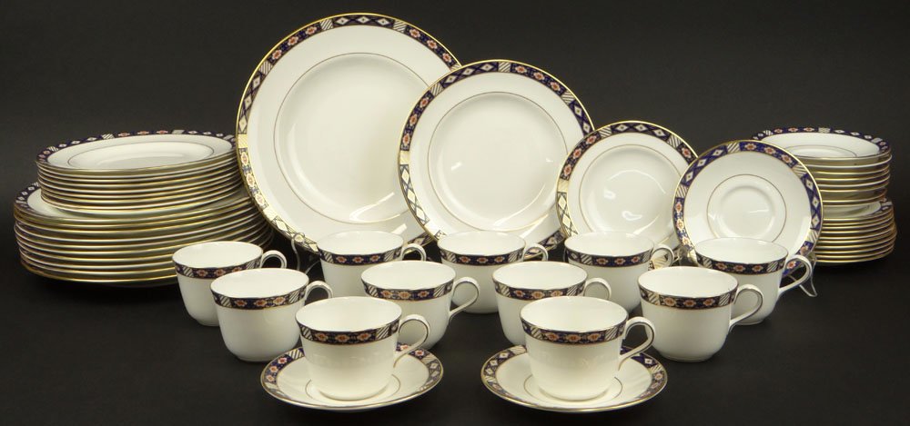 Fifty Four (54) Piece Set of Royal Crown Derby: Fifty Four (54) Piece Set of Royal Crown Derby Dinnerware in the Kedleston Pattern. This Lovely set Includes: 11 Dinner Plates, 10-3/4 Inches; 10 Salad Plates, 8-1/2 Inches,11 Bread Plates, 6-1/4 Inch
