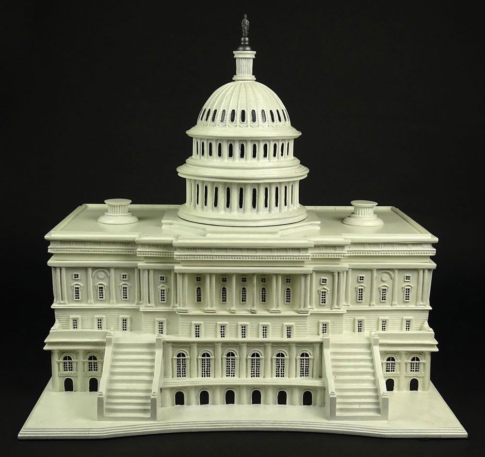 American Heritage Collection Humidor "United States: American Heritage Collection Humidor "United States Capitol". Comprised of Faux Marble Man Made Resin Material, With Removable Wood Compartments Inside that can Hold Up to 300 Cigars. Signed with Meta