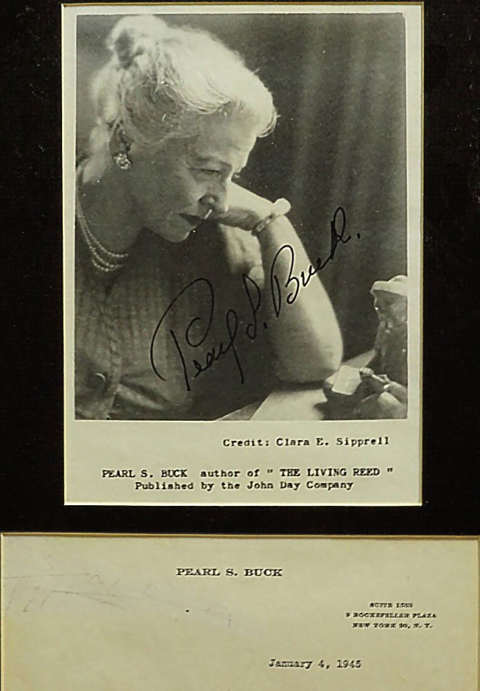 Framed Pearl S. Buck Autographed Photo and Letter.: Framed Pearl S. Buck Autographed Photo and Letter. Dated 1945. Toning From Age or in Otherwise Good Condition. Measures 21 Inches by 10-3/4 Inches Including Frame. Shipping $65.00