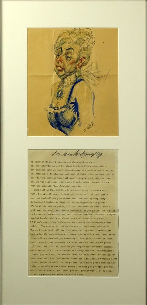 James Montgomery Flagg, American (1877-1960) Watercolor: James Montgomery Flagg, American (1877-1960) Watercolor Illustration and Typed Manuscript "Aristocrat" Framed Under glass. Toning from age, Creases or in good condition. Measures 26-3/4 Inches by 13-3