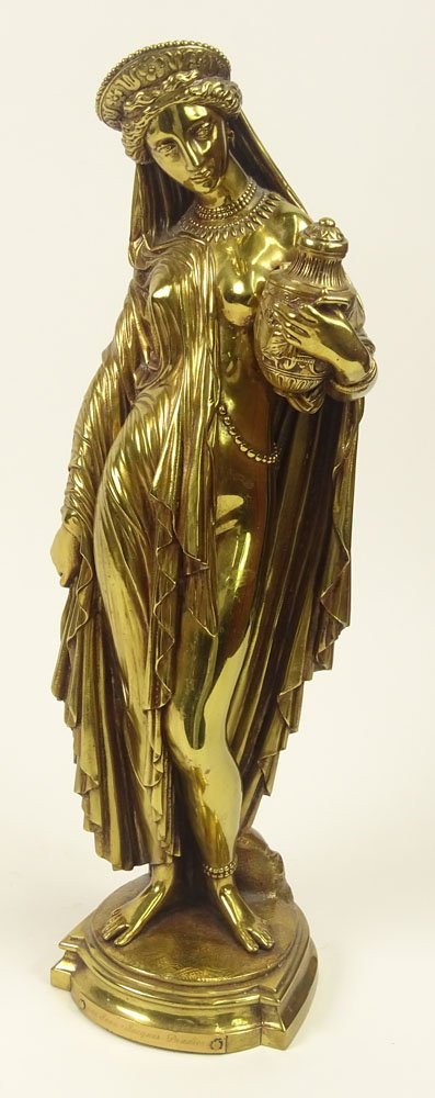 after: Jean Jacques Pradier, French 1790-1852) Bronze: after: Jean Jacques Pradier, French 1790-1852) Bronze Sculpture "Vestal Virgin". Artist name Plate to Base. Polished Patina Otherwise Good Condition. Measures 16-3/8 Inches Tall and 5-1/2 Inches Wide.
