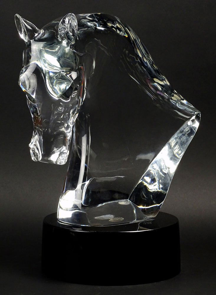 Lalique, France Horse's Head Sculpture, Clear Crystal
