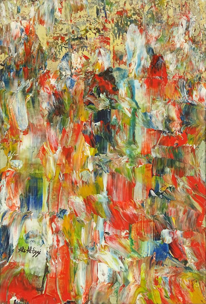 Ali Al-Ezzi Iraqi (b.1985) Oil on Cardboard "Abstract": Ali Al-Ezzi Iraqi (b.1985) Oil on Cardboard "Abstract" Signed Lower Left Ali Al-Ezzi. Good Condition. Measures 8-5/8 Inches by 5-3/4 Inches. Frame Measures 13-1/2 Inches by 10-3/4 Inches. Shipping $30
