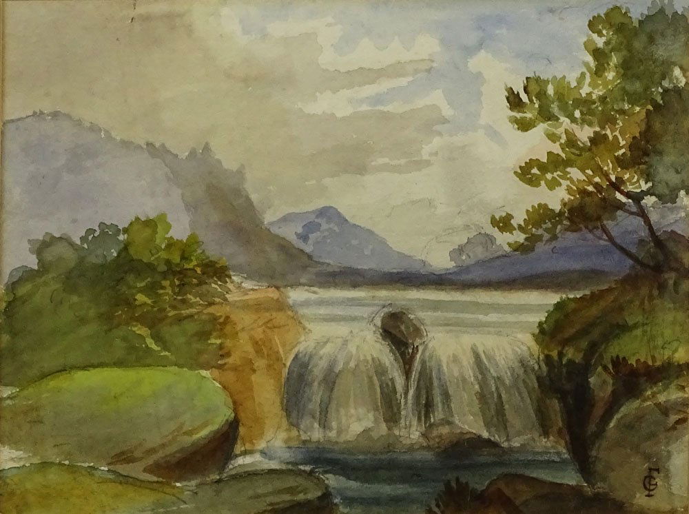 Charles Stuart Forbes, American (1856 - 1926): Charles Stuart Forbes, American (1856 - 1926) Watercolor "Waterfall" Signed Lower Right CF Monogram. Light Toning From Age or in Good Condition. Measures 7-1/4 Inches by 9-1/2 Inches. Frame Measures 1